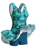 1 x RAW Customer Returns Summer Mae Women s One Piece Swimsuit Plus Size Dress Green Print Beach Skirt 3XL - RRP €41.99