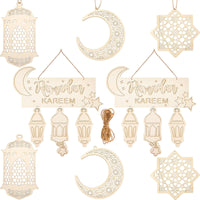 11 x Brand New 8pcs Islam Eid Ramadan Mubarak Decorations Hanging Wooden Lantern Balls Pendant Muslim Islam Moon Star Ornament for Home Happy Ramadan Mubarak DIY Wall Decoration Supply - RRP €77.88