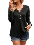 1 x Brand New GORGLITTER Women s V-neck T-shirt, Long Sleeve, Casual, Lace Insert, Black, S - RRP €22.8