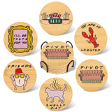 1 x RAW Customer Returns Puluole Friends Coasters for Drinks Friends TV Show Funny Coaster Set with Coaster Holder Bamboo Coasters for Coffee Table TV Show Decoration TV Show Gifts Pack of 6  - RRP €16.99