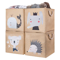 1 x RAW Customer Returns AXHOP storage box for children, set of 4, 33x33x33 cm, foldable storage basket for children for shelves. Ideal for Kallax insert, toy box, toys, books, children s room. Beige elephant - RRP €39.34