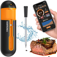 1 x RAW Customer Returns Meat Thermometer Wireless, Homtronics Meat Thermometer Bluetooth, IP67 Rechargeable Smart Meat Thermometer, with APP for Oven Grill Pan Fryer orange-black  - RRP €49.99