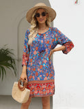 1 x RAW Customer Returns Beyove Women s Bohemian Tunic Dress Beach Dress Tunic Dresses Vintage Beach Tunic 3 4 Sleeve Crew Neck Dress Floral Pattern Short Summer Dresses Tops Floral Dress M - RRP €30.24