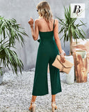 1 x RAW Customer Returns BebreezChic Jumpsuit Women Summer One Shoulder Straps Sleeveless V Neck Long Overall Romper Stripe Pants Sets with Belt, Dark Gray M - RRP €26.22