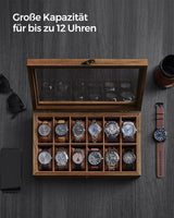 1 x RAW Customer Returns SONGMICS Watch Box with 12 Compartments, Solid Wood Watch Case, with Glass Lid, Watch Pillow, Gift for Your Loved Ones, Walnut JOW120K01 - RRP €26.99