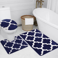 1 x RAW Customer Returns McEu Bathroom Rug Set 3 Pieces Non-Slip Washable Bath Mat Set Fluffy Soft Absorbent Bath Mat Bath Rug Set with Toilet Lid Cover 60 x 90 cm 50 x 50 cm 38 x 42 cm Blue  - RRP €35.39