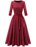 1 x RAW Customer Returns DRESSTELLS Women s 1950s Retro Vintage Rockabilly Dress Sparkle Festive Party Dresses Knee Length 3 4 Sleeve Ball Gown Elegant Evening Dress A-Line Pleated Skirt Glitter Burgundy 2XL - RRP €44.99