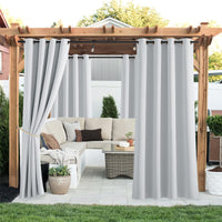 1 x RAW Customer Returns PONY DANCE Outdoor Curtain Weatherproof Set of 2 H 213 x W 132 cm Outdoor Curtains Waterproof Sun Protection Privacy Protection Terrace Curtains White Outdoor Curtains with Eyelets, Grey-white - RRP €36.95