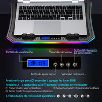 1 x RAW Customer Returns RGB Gaming Laptop Cooling Base for Desktop and Lap Use, MOOJAY Cooling for 15.6-17.3 Laptops, 8 Adjustable Heights with 8 Fans and Phone Holder - Blue LED Light - RRP €38.54