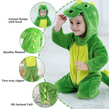 1 x RAW Customer Returns Doladola Baby Romper with Hood Flannel Winter Jumpsuit Costumes for Baby Boys Girls Cartoon Pajamas 12-18 Months, Green Dinosaur  - RRP €25.94