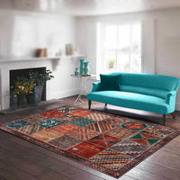 1 x RAW Customer Returns Rug-QJDDUP carpet living room large 200 x 300 cm colorful patchwork vintage design red brown green pink orange pattern living room carpet short pile soft modern washable non-slip - RRP €112.0