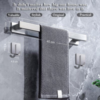 1 x RAW Customer Returns Towel rack without drilling, bathroom, guest towel rack, wall brushed silver stainless steel, bath towel rack. 40cm, with 2 towel hooks silvery  - RRP €19.92