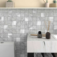 1 x RAW Customer Returns VAOVI Self-adhesive mosaic tiles marble look tiles, square wall tiles tile stickers kitchen back wall bathroom waterproof white, 5 pieces  - RRP €29.23