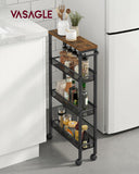 1 x RAW Customer Returns VASAGLE rolling cart 4 levels, narrow kitchen cart, niche shelf on wheels, steel, handle, for small spaces, 13 x 45.4 x 77 cm, kitchen, bathroom, living room, study, vintage brown-black LRC032B01V1 - RRP €39.68