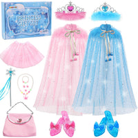 10 x Brand New FUNCREVITY Princess Costume Girls Disguise Girls Blue and Pink Princess Cape for 3 4 5 6 year old girls with two princess crowns girls magic wand girls Elsa Princess Dress up - RRP €342.7