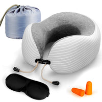 1 x RAW Customer Returns Lyn s Neck Pillow, Breathable Pure Cotton Cover, Airplane Travel Kit with Eye Mask, Earplugs and Case Grey  - RRP €17.7