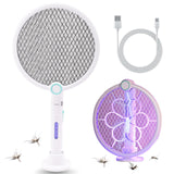 1 x RAW Customer Returns TAKUZA Electric Fly Swatter Extra Strong 4000V, 2 in 1 USB Foldable Electric Fly Swatter with 1200mAh Rechargeable Battery, LED Light, with UV Light Trap, 3-Layer Protective Net, White - RRP €17.99