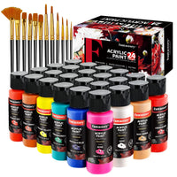 1 x RAW Customer Returns Fantastory acrylic paint set with 24 colors 60 ml each , premium non-toxic acrylic paint set 12 brushes, non-fading, for canvas, wood, ceramic, fabric, for painters, adults and children - RRP €28.51