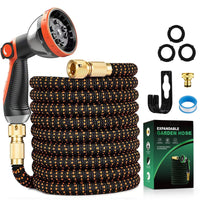 1 x RAW Customer Returns Yofidra Flexible Garden Hose 7.5m, 3-Layer Latex Water Hose with 3 4 Inch and 1 2 Inch Metal Connectors, 3450D Fabric, Kink-Free, Durable Garden Hose with 10 Nozzles - RRP €26.21