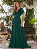 1 x RAW Customer Returns Ever-Pretty Women s Evening Dress Empire Style A-Line V-Neck Short Sleeves Long Dark Green 38 - RRP €74.99