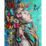 1 x Brand New Butterfly Paint by Numbers for Adults, DIY Oil Painting Kits on Canvas with Brushes and Acrylic Pigment - Abstract Black Girl Portrait Picture Art Craft Home Decor Frameless  - RRP €17.14