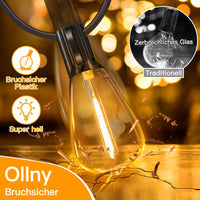 1 x RAW Customer Returns Ollny outdoor fairy lights 15M, outdoor fairy lights with 25 2 ST38 light bulbs, waterproof LED fairy lights for garden, camping, gazebo, patio, weddings, parties - RRP €30.24