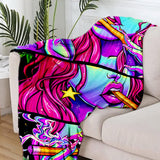 6 x Brand New HOLAVIDA Smoky Cool Girl Throw Blanket, Fluorescent Hippie Hippy Trippy Flannel Blanket, Glowing Decoration for Sofa, Couch, Bed and Room, 127cmx152cm - RRP €122.4