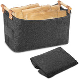 3 x Brand New PAMIYO 55 x 32 x 40 cm firewood basket made of extra thick felt, large firewood bag, felt basket with reinforced handles, foldable wood basket for firewood, storage for felt bag, newspapers, firewood - RRP €45.36