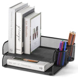 1 x RAW Customer Returns Marbrasse Desk Organizer, Letter Tray Organizer, Stackable Paper Tray, for Desk Files, Magazines, Desk Document Organizer with Pen Holder 2 Layers Black 2  - RRP €19.99