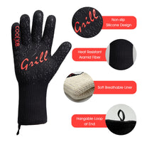 1 x RAW Customer Returns COOLJOB Grill Gloves Heat Resistant with Non-Slip Silicone Oven Gloves with Fingers for Grilling Baking Cooking Black 1 Pair  - RRP €18.65