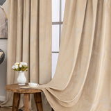 1 x RAW Customer Returns MIULEE Velvet curtain with gold foil leaves pattern, set of 2 curtains, velvet beige with back loops and rod pocket, thick curtain, opaque velvet curtains for decorative bedrooms, each H 245 x W 140 cm - RRP €43.36