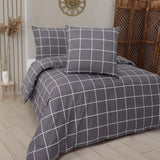 1 x RAW Customer Returns Vency bed linen 135x200 4-piece anthracite - Oeko-TEX 80 cotton 20 polyester, 2x duvet cover zip 2x pillowcases 80x80 envelope closure, gridline model - RRP €32.18