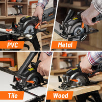 1 x RAW Customer Returns DOVAMAN Mini Circular Saw, 710 W 115 mm Handheld Circular Saw with Laser, 3500 rpm, Metal Auxiliary Handle, 43 mm 90 , 29 mm 45 Cutting Depth, 6 Saw Blades, Ideal for Wood, Soft Metal, Plastic, Tiles MCS01A - RRP €79.97