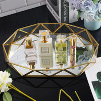 1 x RAW Customer Returns Feyarl Glass Jewelry Tray Gold Decorative Tray Jewelry Organizer Mirror Tray Makeup Glass Tray for Jewelry Orringe Perfume Mother s Day Gift 35cm  - RRP €27.99