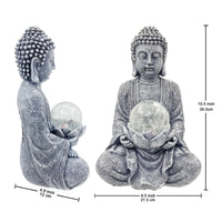 1 x RAW Customer Returns Yeomoo Meditation Buddha Figure Garden Decoration for Outdoor Use - Zen Buddha Decoration Large with Solar Lamp Glass Ball Figures Gifts for Mom Women Japanese Decoration for Balcony, Garden, Patio Room Gray 26.5CM - RRP €40.33