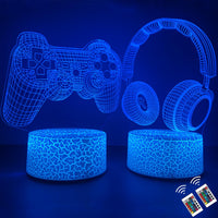 1 x RAW Customer Returns ZQX 3D Night Light for Kids, 2 Pack 3D Illusion Lamp Game Controller and Headphones LED Decoration Lamp Battery 16 Colors with Remote Control - Christmas Birthday Gifts for Boys Girls - RRP €19.99