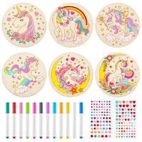 1 x Brand New Gulfmew 12 Natural Round Unicorn Wooden Coasters with Chalk Markers Diamond Stickers DIY Coasters Plain Unfinished Wooden Discs Circle Wooden Slices Crafts - RRP €19.2