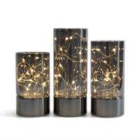 1 x RAW Customer Returns Rhytsing set of 3 glass cylinder lanterns with fairy lights, flameless LED candle with timer function - RRP €31.52