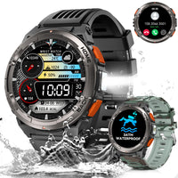 1 x RAW Customer Returns Smartwatch Men with Phone Function, 1.45 3ATM Waterproof Military Smartwatch with LED Flashlight, Robust Outdoor Watches with Compass, Altitude, Barometer, 24H Health Screening for Android iOS - RRP €59.99