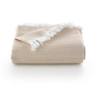 1 x RAW Customer Returns GAMUSI Multipurpose Bedspread 135 150 cm Bed and Sofa. Plaid Foulard Bedspread Sofa Cover 3 Seater Soft and Breathable Honeycomb Cotton - 230x280 cm, Beige - RRP €33.58