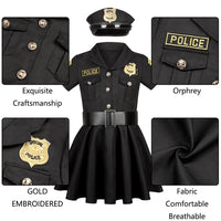 1 x RAW Customer Returns Police Costume Girls Luxury Police Officer Dress Set for Children Carnival Theme Party Halloween Police Costume Equipment Police Trowel Police Toy Black C030M - RRP €35.99