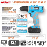 1 x RAW Customer Returns Hi-Spec 50-piece cordless drill set with 12V drill in blue and the most common wood, metal and stone drill bits in a practical box - RRP €59.48