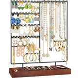 1 x RAW Customer Returns ProCase jewelry stand earring holder with 144 holes, jewelry holder ear studs chain holder organizer with removable ring tray, jewelry storage for necklaces bracelets rings - black - RRP €20.16