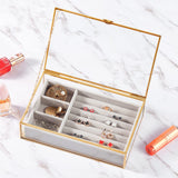 1 x RAW Customer Returns HCENJOC Golden Vintage Clear Glass Jewelry Box with Gray Velvet Organizer 21 x 13.5 x 5 cm  - RRP €38.99