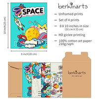 1 x Brand New Berkin Arts Art Print Unframed Space Universe Pictures Set of 4, Poster Size 28 x 35 cm Premium Art Paper Wall Decoration Matching Home Decoration Gift Space Cosmos Cartoon for Children Paintings - RRP €20.4