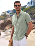 1 x RAW Customer Returns COOFANDY Men s Linen Shirt Short Sleeve Casual Linen Shirt Solid Color Regular Fit Shirt Lightweight Summer Shirt Light Green M - RRP €33.99