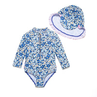 1 x RAW Customer Returns BONVERANO Long Sleeve One-Piece Swimsuit for Baby Girl UV Protection 50 Blue-White,24-36months  - RRP €23.8