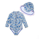 1 x RAW Customer Returns BONVERANO Long Sleeve One-Piece Swimsuit for Baby Girl UV Protection 50 Blue-White,24-36months  - RRP €23.8