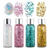 8 x Brand New Body Glitter Gel, 4 Bottles Mermaid Sequins Thick Liquid Glitter Gel Set, Liquid Glitter Eyeshadow, Suitable for Makeup, Face, Nails, etc, Holiday Makeup Decorations - RRP €106.16