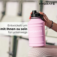 1 x RAW Customer Returns HYDRATE stainless steel drinking bottle - 2.2 liters - BPA-free sports water bottle - metal water bottle with practical nylon carrying strap and leak-proof screw cap, gym - RRP €29.11